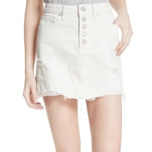 Free people cream denim destroyed mini skirt